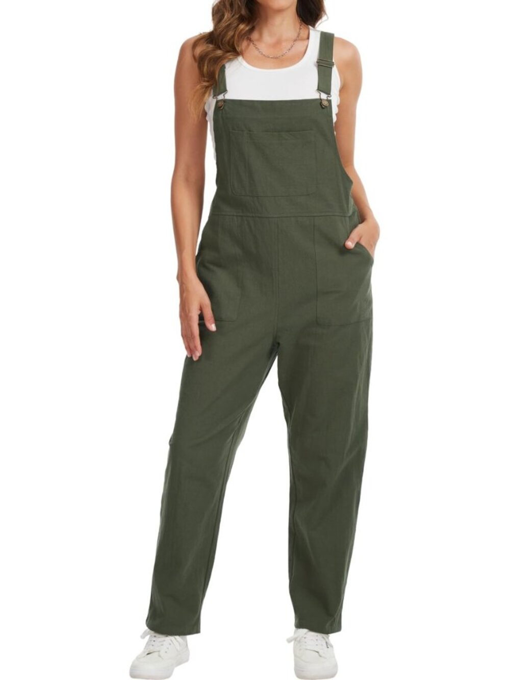 Women's 100% Cotton Bib Overalls, Casual Relaxed Fit Wide Leg Jumpsuit with